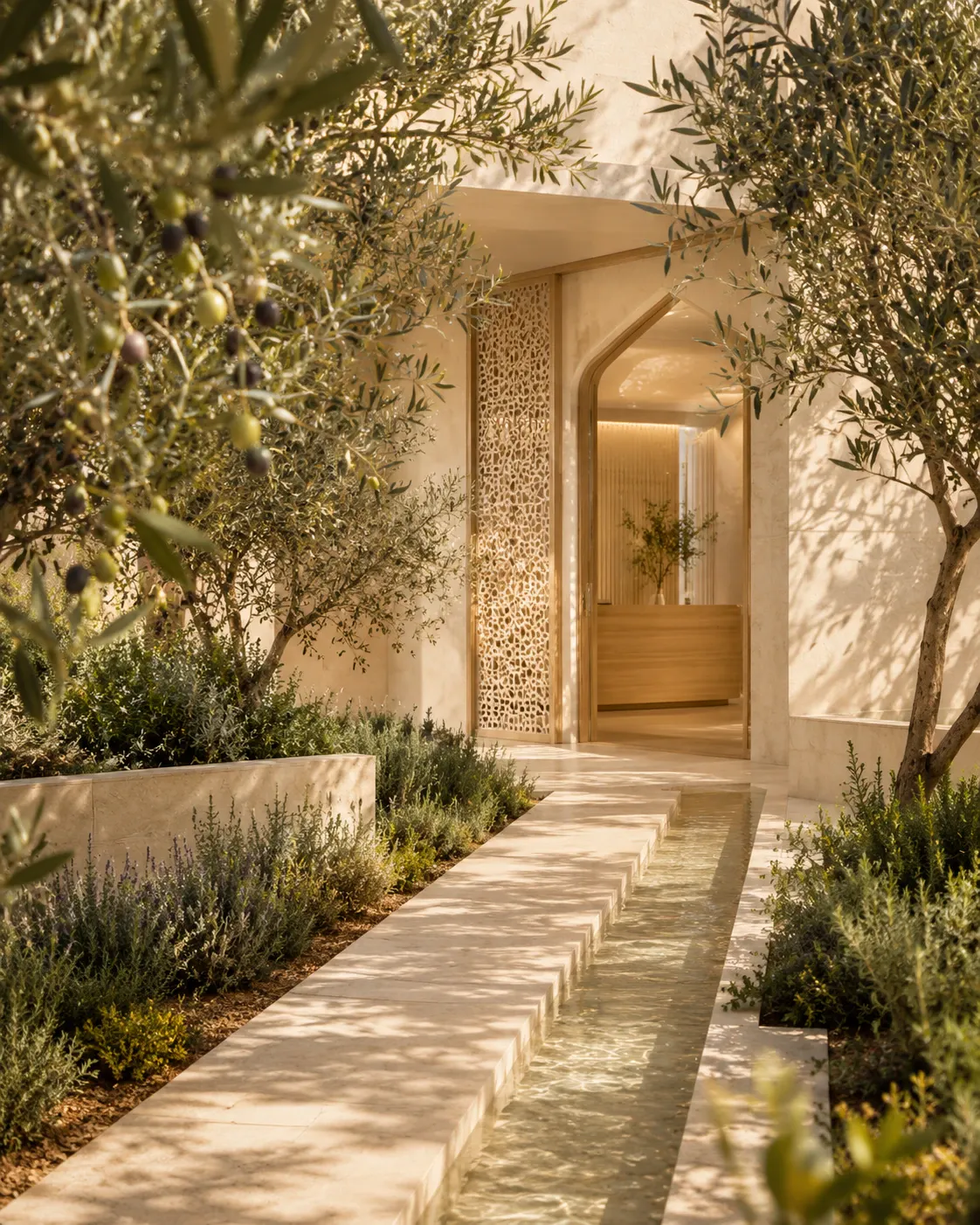 Illustration of an olive-lined path leading to a dental practice, representing how a clear, trustworthy website guides patients from local search to confident contact.